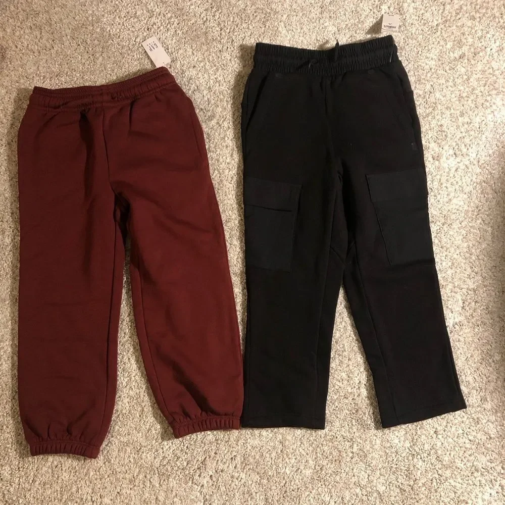 New set of 2 Gap Kids Maroon and Black Jogger Pants boy size XS 4-5 NWT